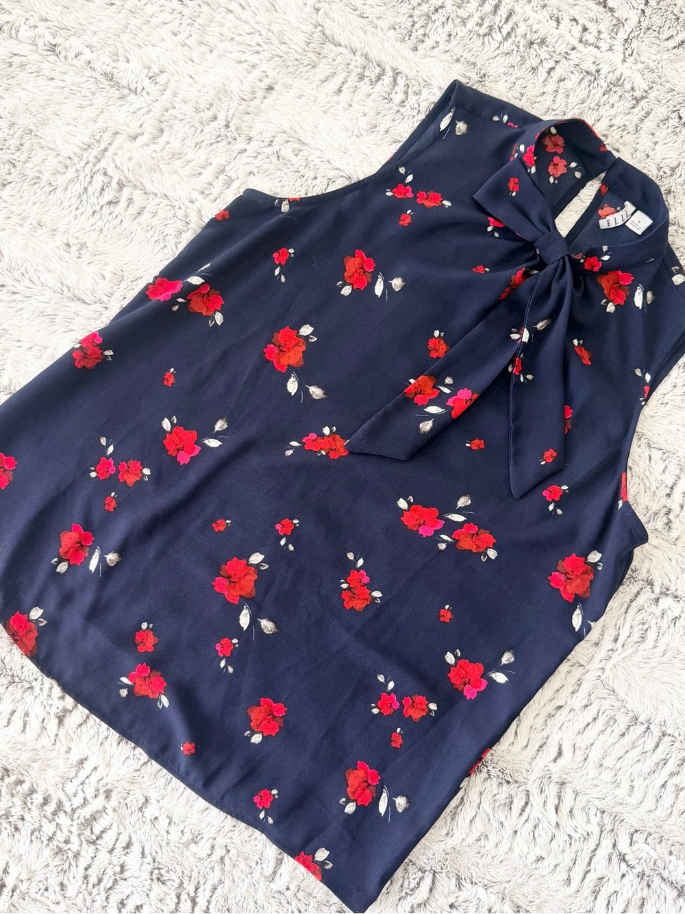 Elle Navy Sleeveless Tie-Neck Camisole with Red Floral Print